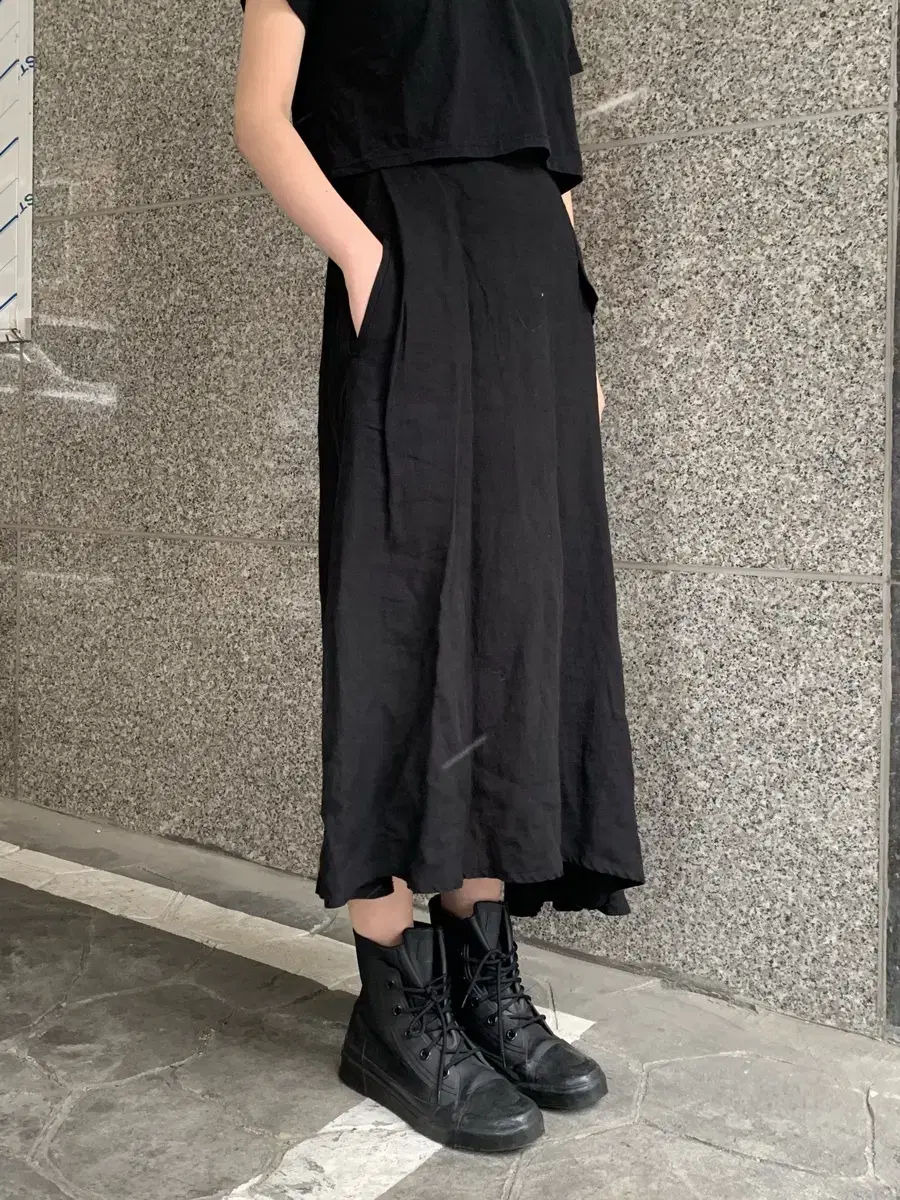 Yohji yamamoto 비대칭 린넨 롱스커트